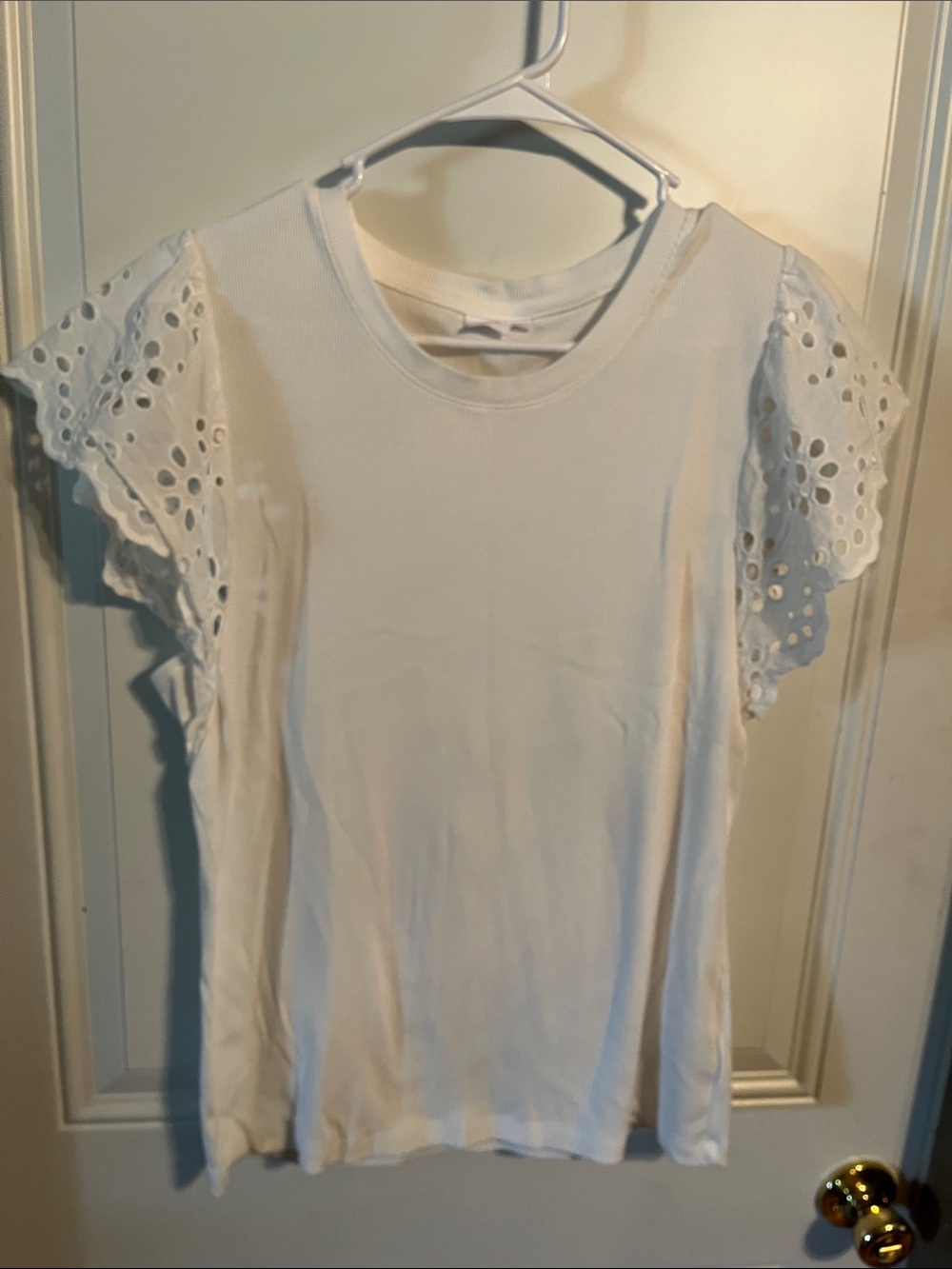 Gap, white tee with lace sleeves, XL.